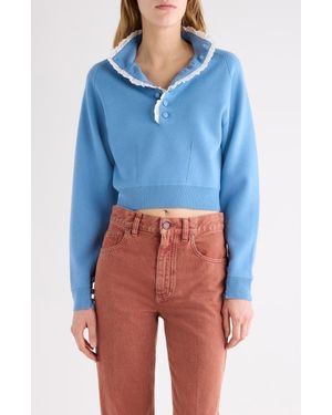 Chloé Lace Trim Half Placket Wool Sweater - Blue