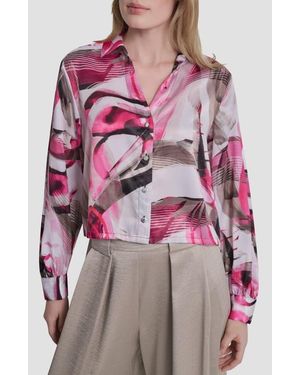 DKNY Satin Button-Up Shirt - Multicolor
