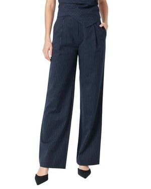 Endless Rose Stripe Pleat High Waist Pants - Blue