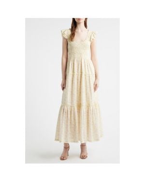 LoveShackFancy Chessie Floral Tiered Midi Dress - Natural