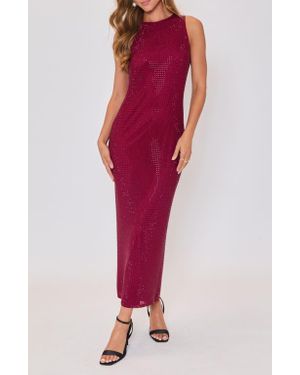 Vici Collection Rhinestone Detail Mesh Dress - Red