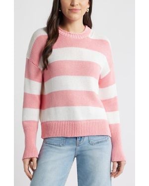 Caslon Stripe Roll Neck Cotton Sweater - Red