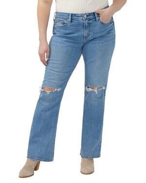 Silver Jeans Co. Suki Curvy Ripped Mid Rise Bootcut Jeans - Blue