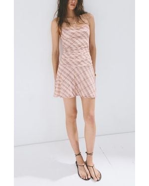 Mango Gathered Checked Dress - Pink