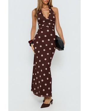 Princess Polly Saviana Halter Ruched Maxi Dress - Brown