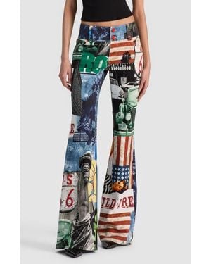 Alice + Olivia Kai Low Rise Flare Patchwork Jeans - Blue