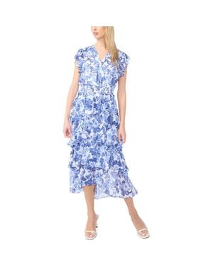 Halogen® Floral Tiered Flutter Sleeve Maxi Dress - Blue