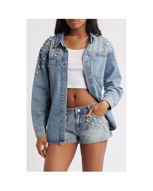 PTCL Delilah Imitation Pearl & Rhinestone Denim Jacket - Blue
