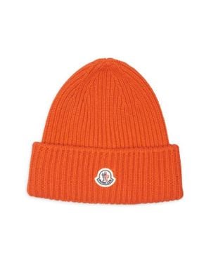 Moncler Logo Patch Virgin Wool & Cashmere Beanie - Orange