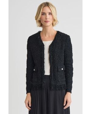 Misook Tailored Eyelash Fringe Trim Knit Jacket - Black