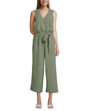 Lands' End Sleeveless Creaseless Wrap Jumpsuit - Green