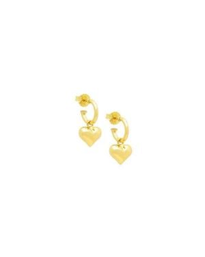 Seven Saints Puffy Heart Dangle Hoop Earrings Spiritual & Minimalist Jewelry - Metallic