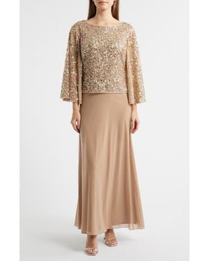 Pisarro Nights Beaded Chiffon Gown - Natural