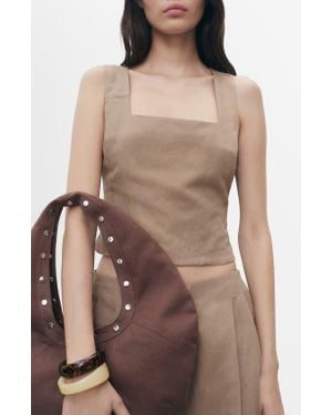 Mango Linen & Cotton Blend Crop Top - Brown