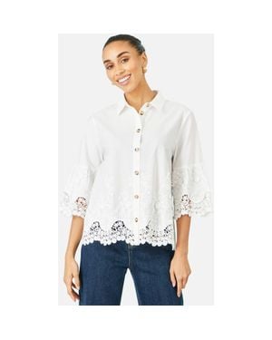 Yumi' Cotton Lace Border Shirt - White