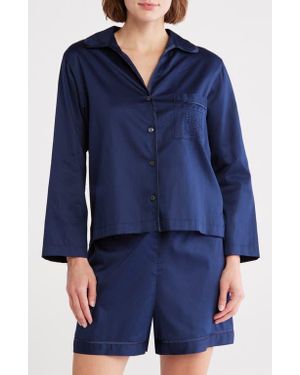 Natori Embroidered Cotton Sateen Pajamas - Blue