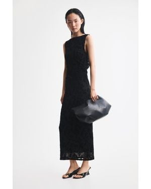 H&M Flock-Print Bodycon Dress - Black