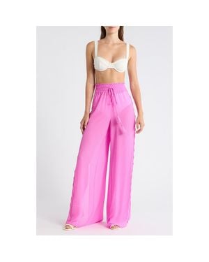 Ramy Brook Athena Embellished Wide Leg Pants - Pink