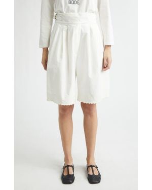 Bode Closerie Embroidered Pleated Cotton Shorts - White