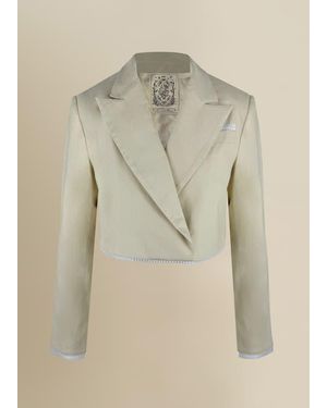 Contessa Mills Morgaine Cropped Linen Lace-Trim Blazer - Natural