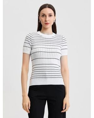 Misook Striped Soft Knit Top - White