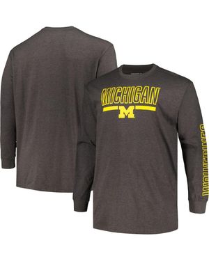 Profile Michigan Wolverines Big & Tall Two-Hit Graphic Long Sleeve T-Shirt - Gray