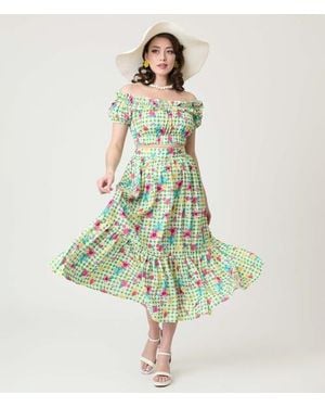 Unique Vintage Tiered Midi Skirt - Green