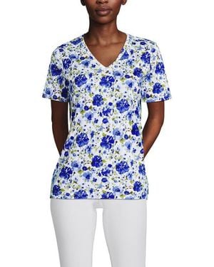 Lands' End Plus Size Supima Cotton V-Neck T-Shirt - Blue