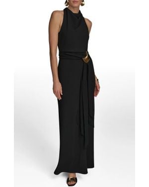 Donna Karan Crepe & Chiffon Mermaid Gown - Black