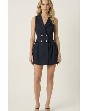 Modenaire Sleeveless Blazer Dress With Double-Breasted Boucle Tweed And Flared Hem - Black