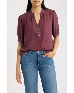 Cloth & Stone Puff Sleeve Half Placket Top - Red