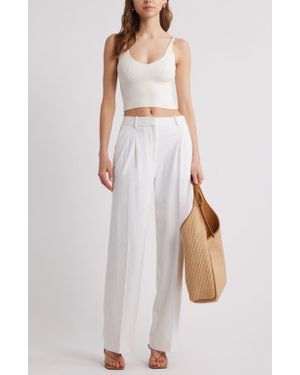 Open Edit Everday Pleated Straight Leg Pants - White
