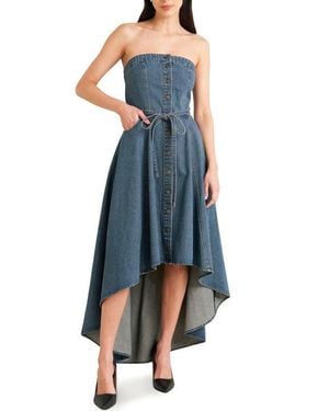 FREEMARKET Belted Strapless High-Low Midi Dress - Blue