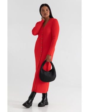 KADA The Long Sleeve Sweater Duster Midi Dress - Red