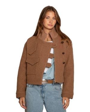 Belle & Bloom Crystal Skies Cropped Wool Rib Jacket - Brown