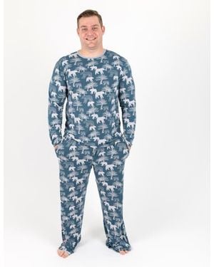 Leveret Viscose Matching Family Holiday Pajamas, Reindeer & Prints - Blue