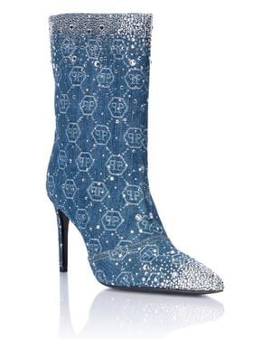 Philipp Plein Denim Low Boots Monogram Strass 9 - Blue