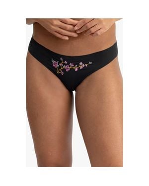 Uwila Warrior Soft Seamless Thong With Embroidery - Black