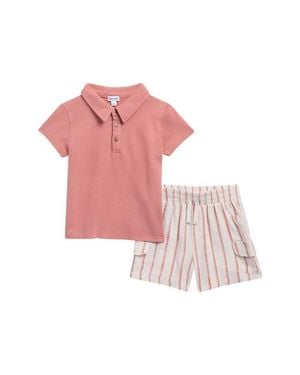 Splendid Kids' Polo & Stripe Shorts Set - Pink