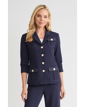 Ming Wang Heritage Stretch Deco Crepe Scrunch Sleeve Jacket - Blue