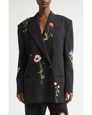 Stella McCartney Flower Embroidery Wool Jacket - Black
