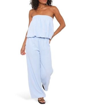 Petal & Pup Olivia Cotton Strapless Top & Wide Leg Pants Set - Blue