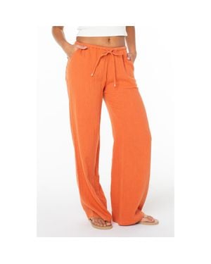 Roxy Iyla Cotton Crinkle Gauze Wide Leg Pants - Orange
