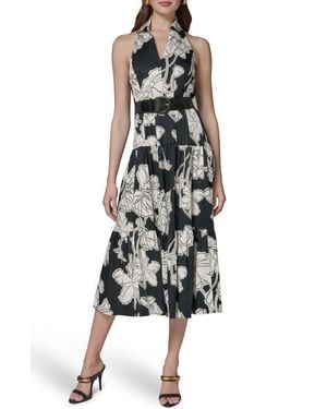 Donna Karan Floral Print Halter Midi Dress - Black