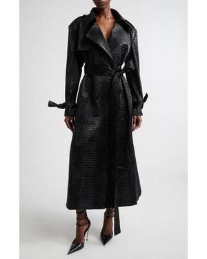 Kim Shui Croc Embossed Faux Leather Trench Coat - Black