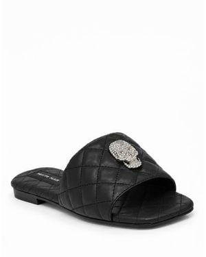 Philipp Plein Nappa Flat Matelasse Sandals Crystal Skull - Black