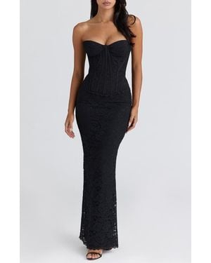House Of Cb Solaine Lace-Up Strapless Lace Corset Gown - Black
