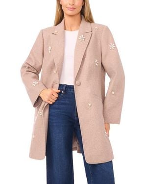 Cece Faux Pearl & Rhinestone Detail Coat - Blue