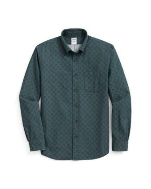 Brooks Brothers Friday Regular Fit Print Cotton Poplin Button-Down Shirt - Blue