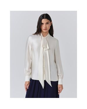 Ghost Anna Satin Tie Neck Blouse - Gray